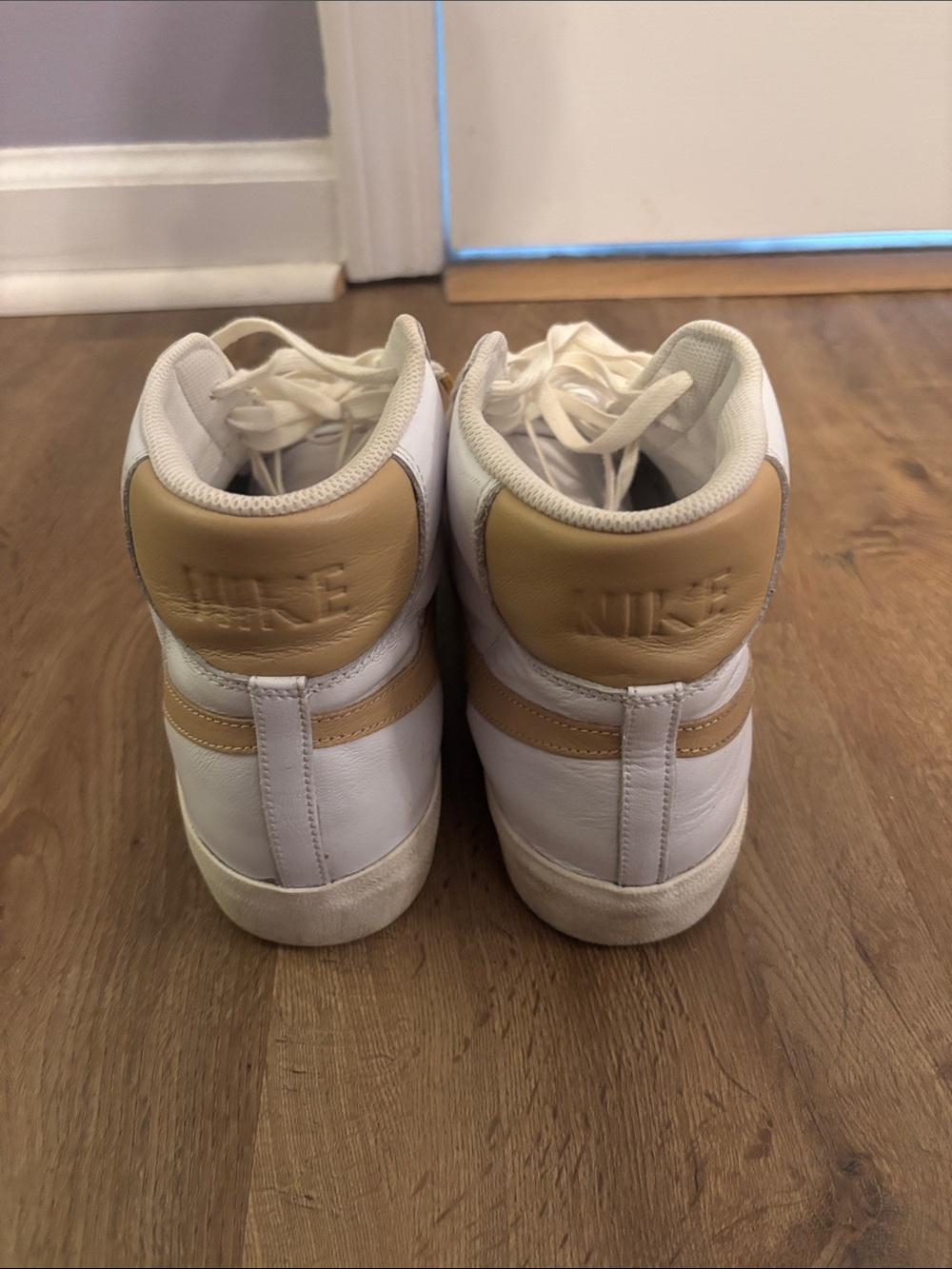 Nike Blazer Mid-Top Sneakers in White with Tan Swoosh - Picture 3 of 3